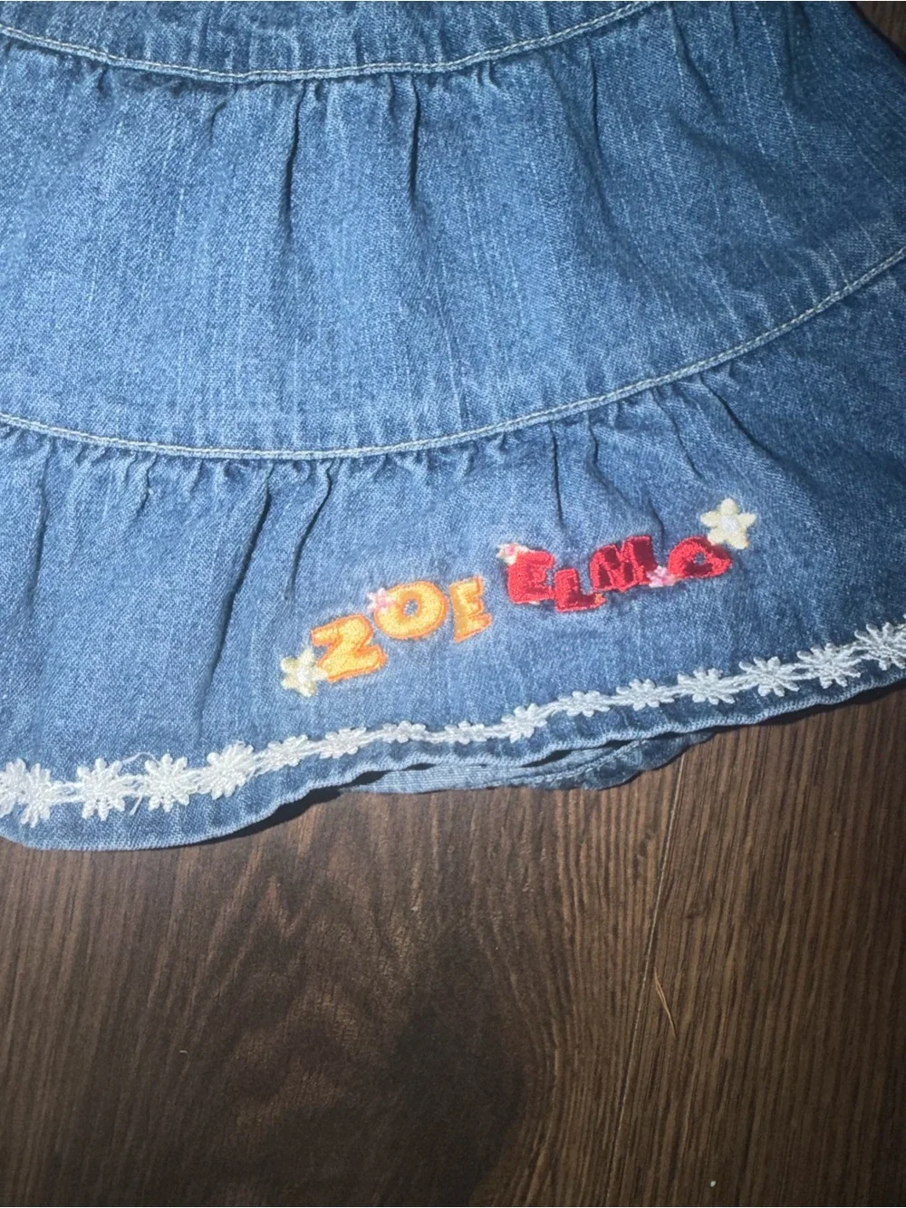 Vintage Y2K Embroidered Elmo & Zoe Embroidered Denim Skirt
